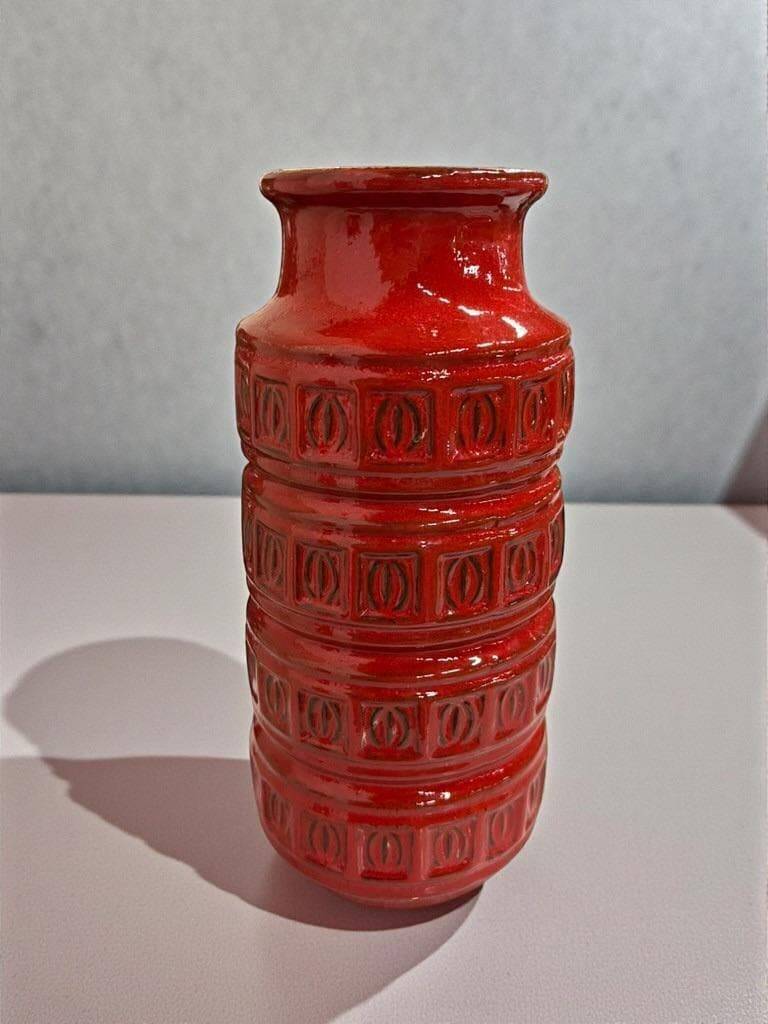 Vintage geometric red ceramic vase Scheurich WG