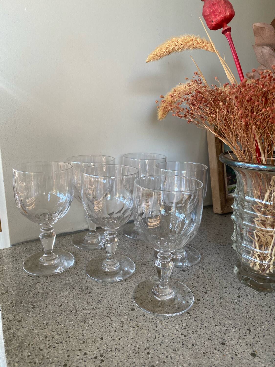 Set of 6 large Baccarat crystal wine glasses, balloon model