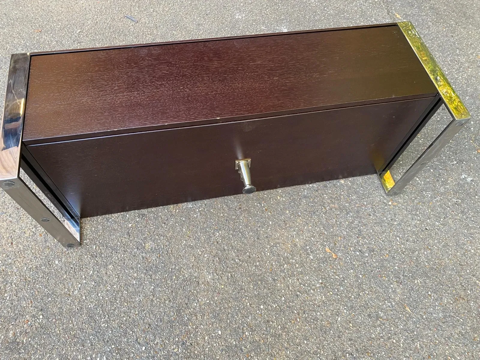 Low design TV unit XXL Dark wood wenge & chrome metal 120cm
