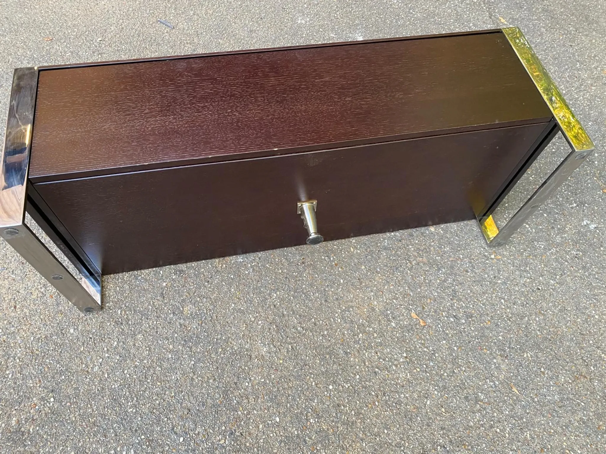 Low design TV unit XXL Dark wood wenge & chrome metal 120cm