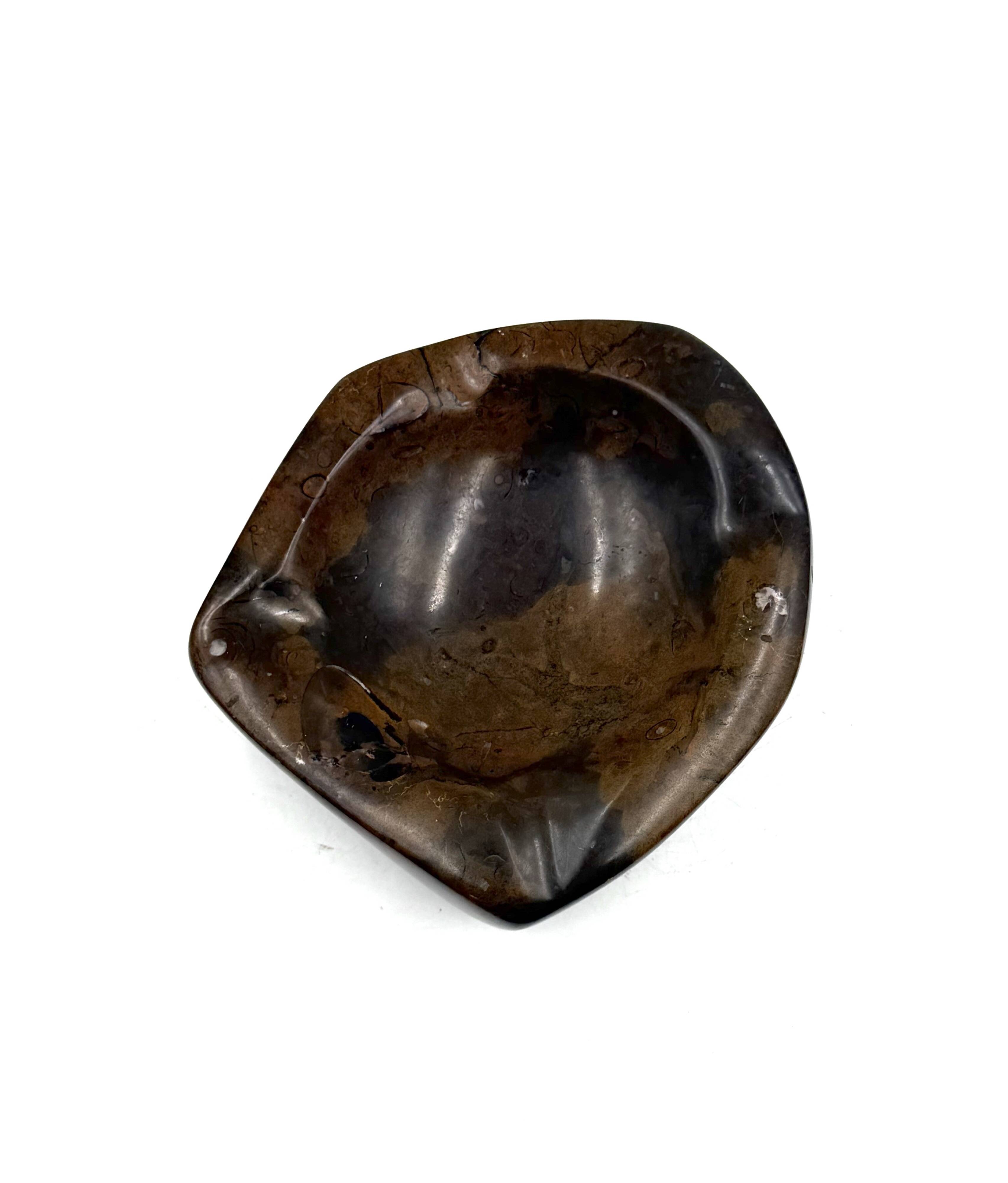Luxury fossil brown marble ashtray bowl, France 1970s