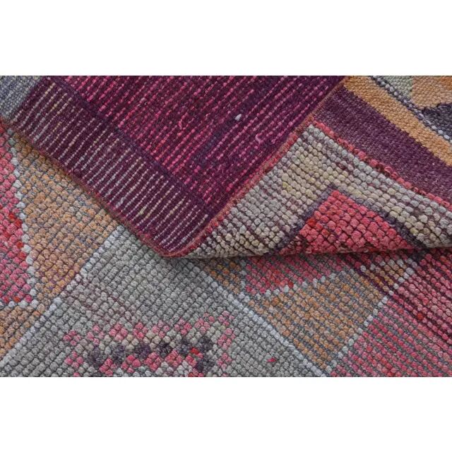 1970s Star Motif Vintage Turkish Oushak Wool Handmade Pink Runner 92x292