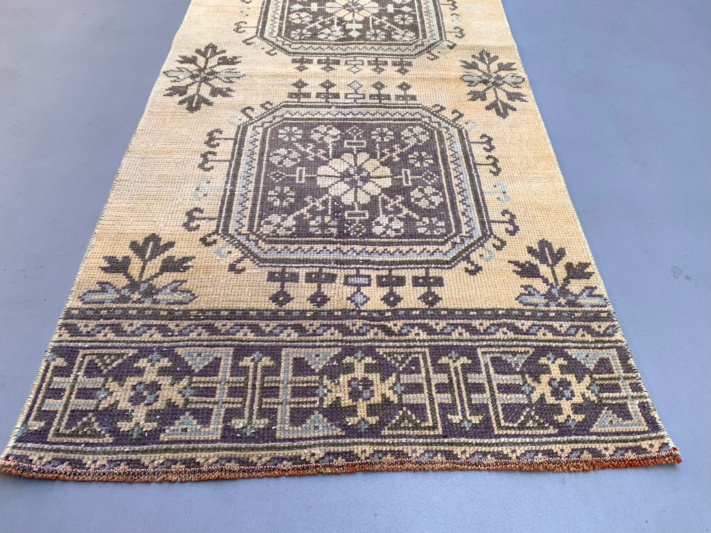Distressed turkish runner 350x75 cm wool vintage tribal rug
