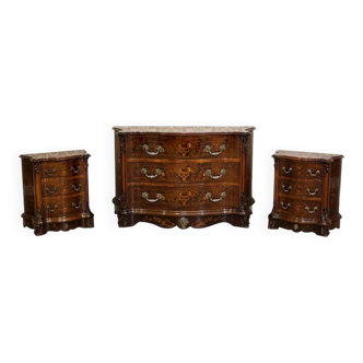 French Louis XV Style Walnut Marquetry Commode, 1950s