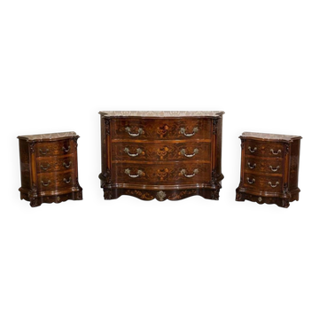 French Louis XV Style Walnut Marquetry Commode, 1950s