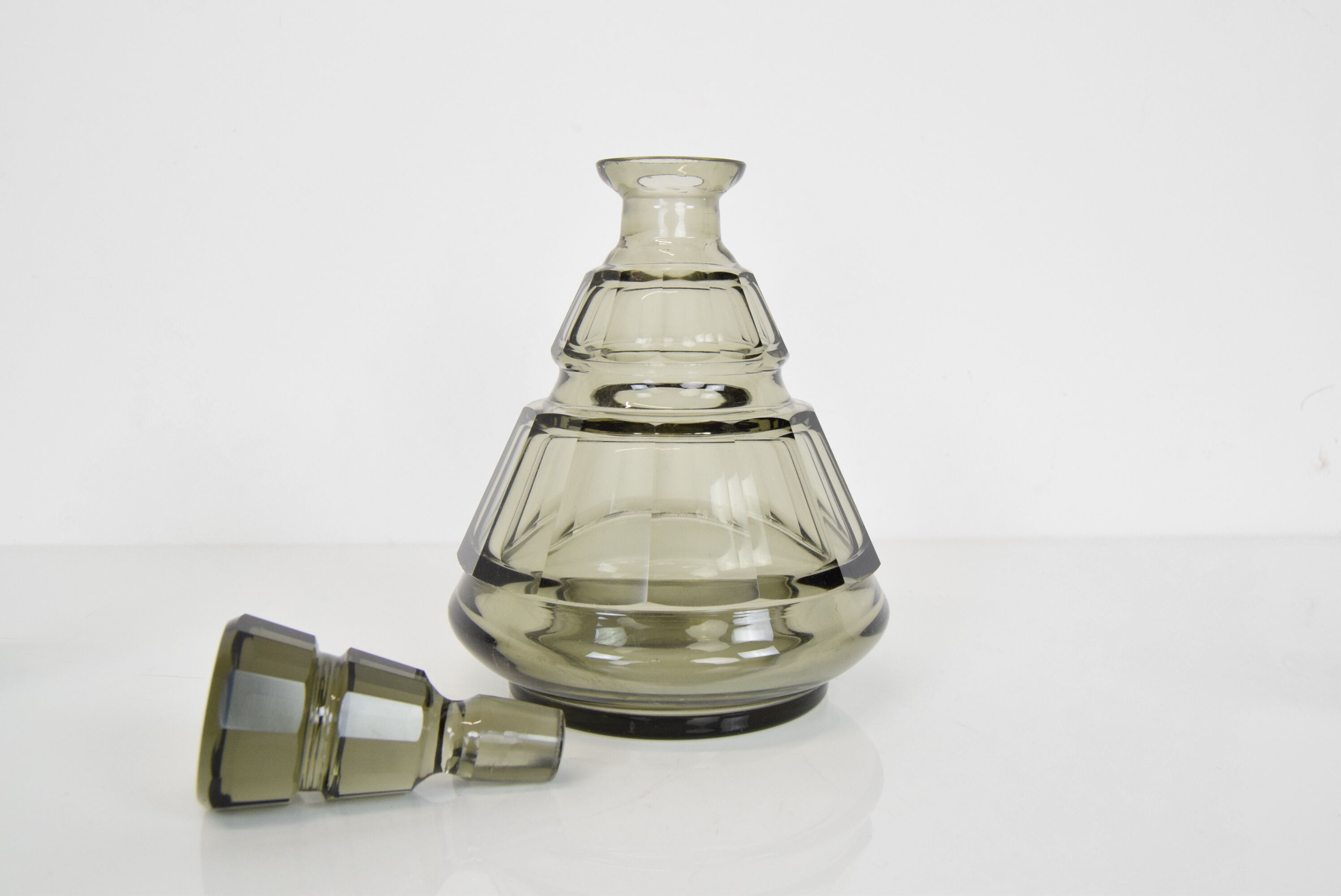 Art deco Glass Carafe with six glasses,Bohemia,1930's.