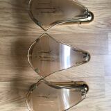 Set of 3 wall lights in golden brass and opaline glass