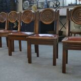 Ensemble de 6 chaises avec assises en cuir par Étienne Kohlmann 1960’s