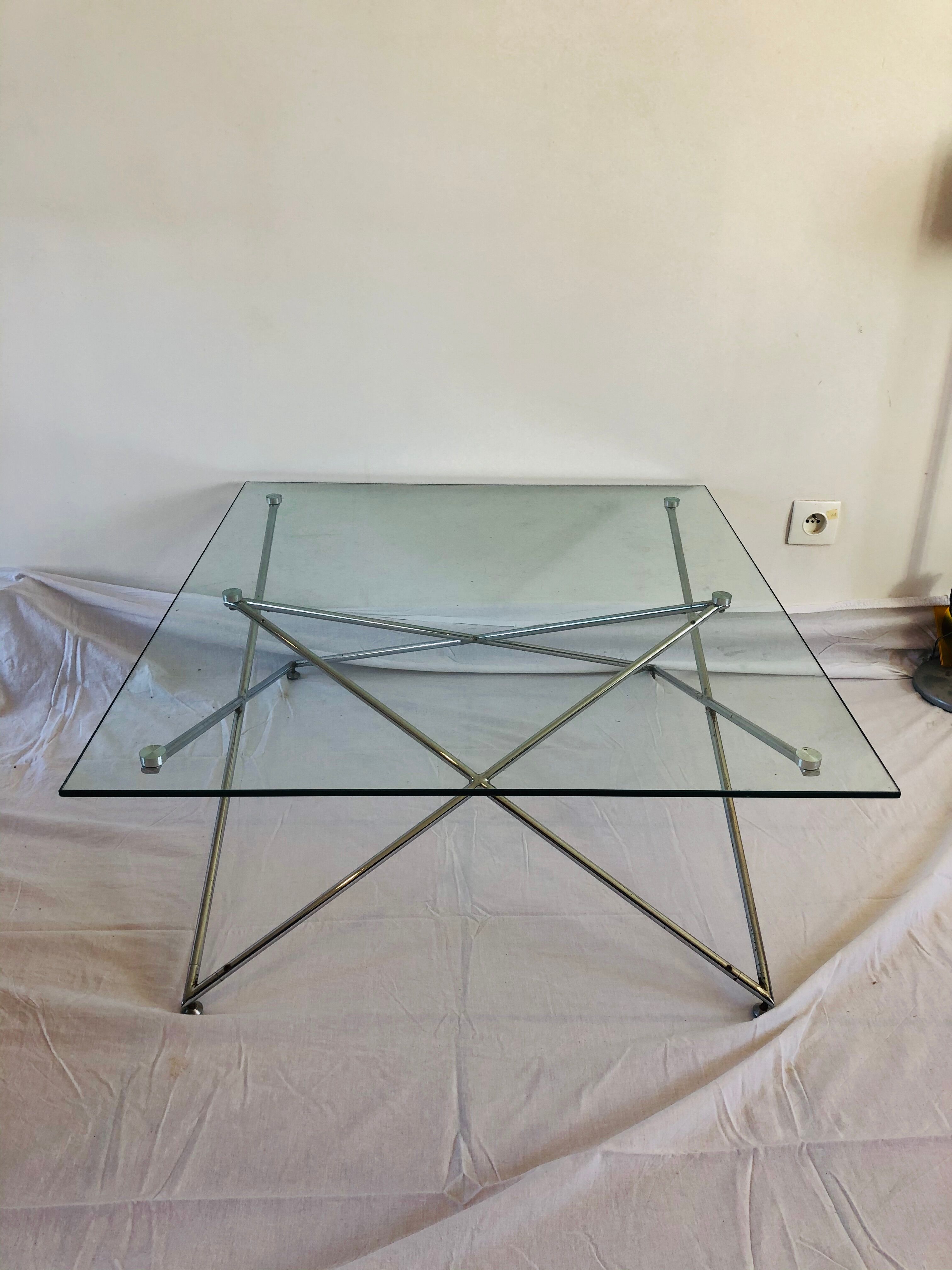 Vintage glass and chrome metal coffee table 1960