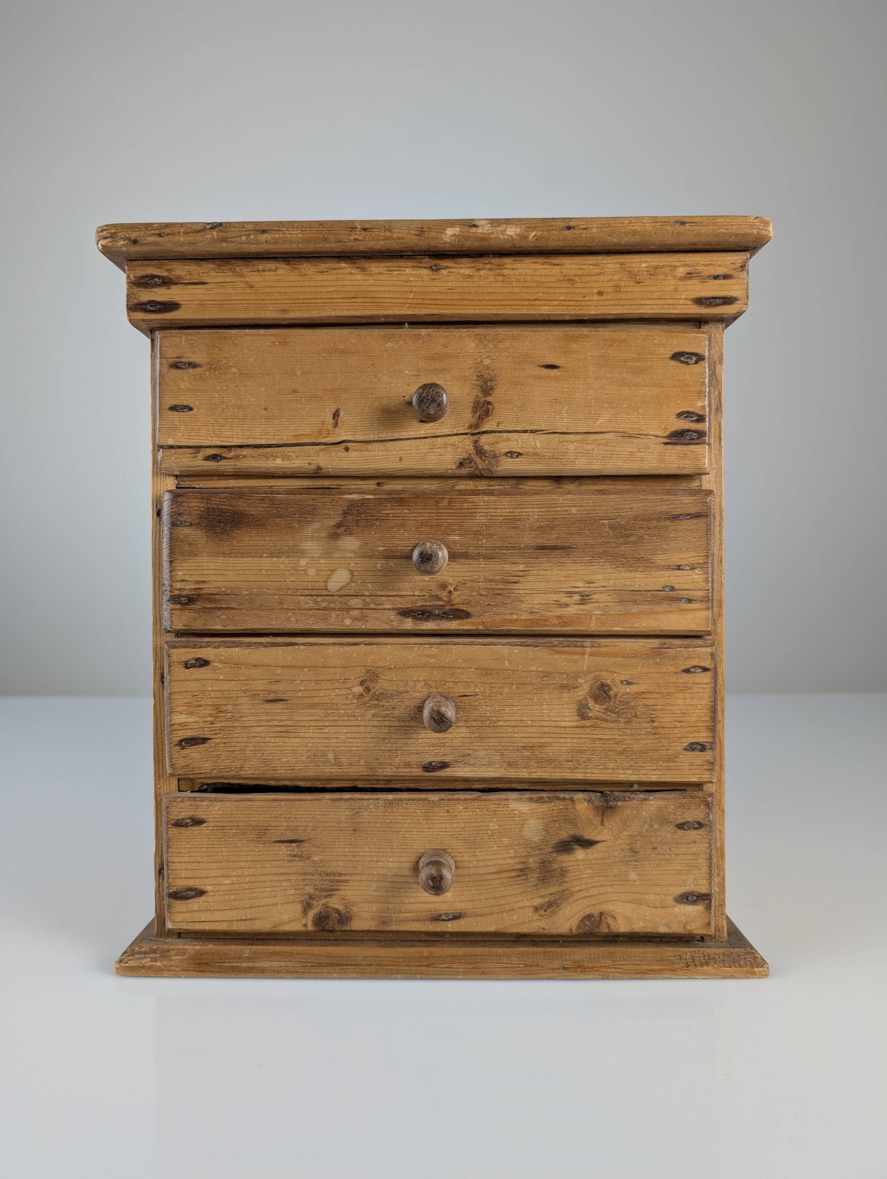 Rustic Primitive Natural Pine Small Apothecary Chest, 1940s