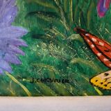 Painting butterflies and flowers signed