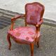 Bergère cabriolet armchair Louis XV in embroidered burgundy silk fabric.