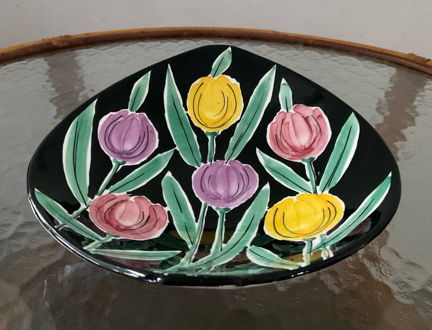 Vintage glazed ceramic trinket tray "The Tulips"