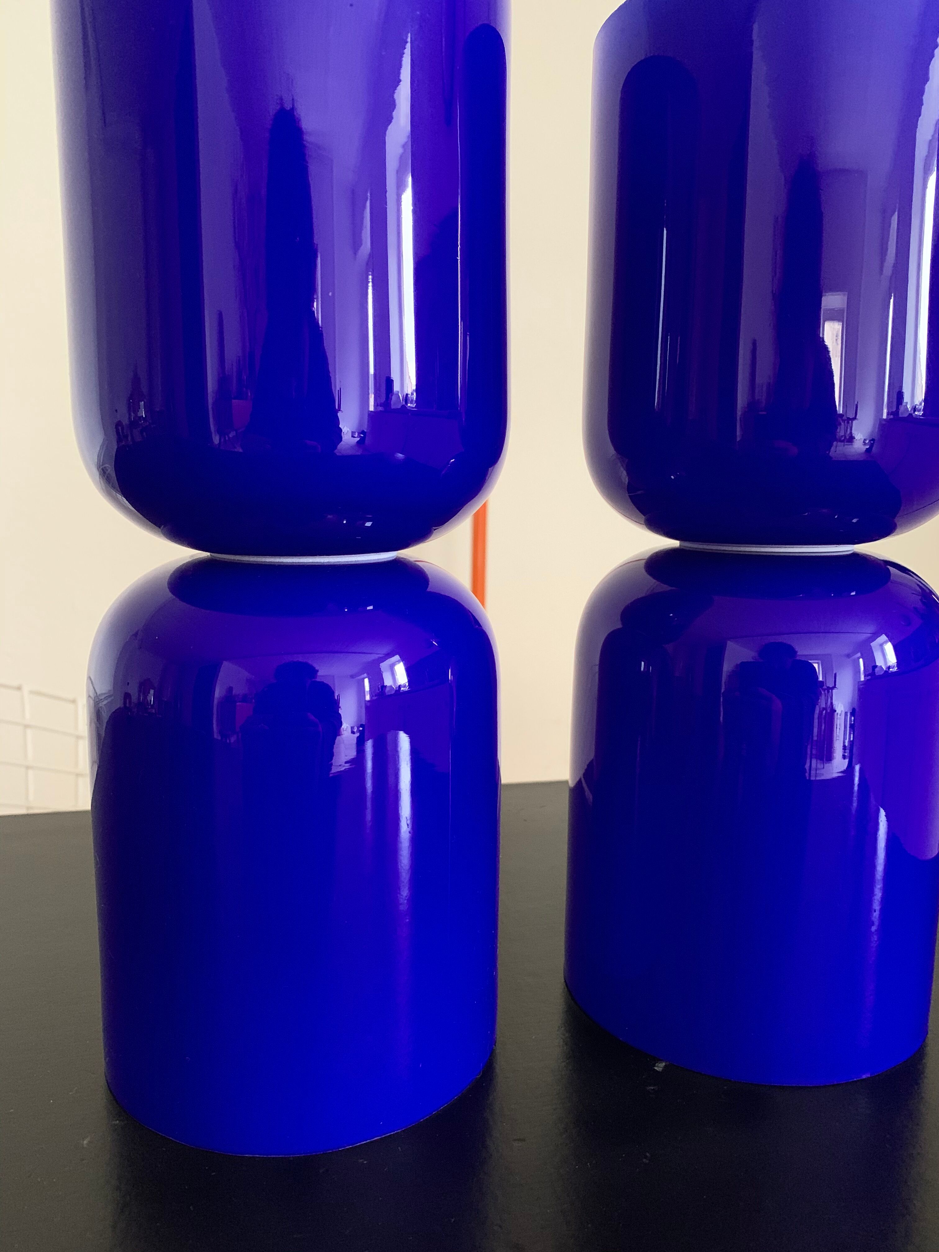 Pair vintage opaline diabolo lamps