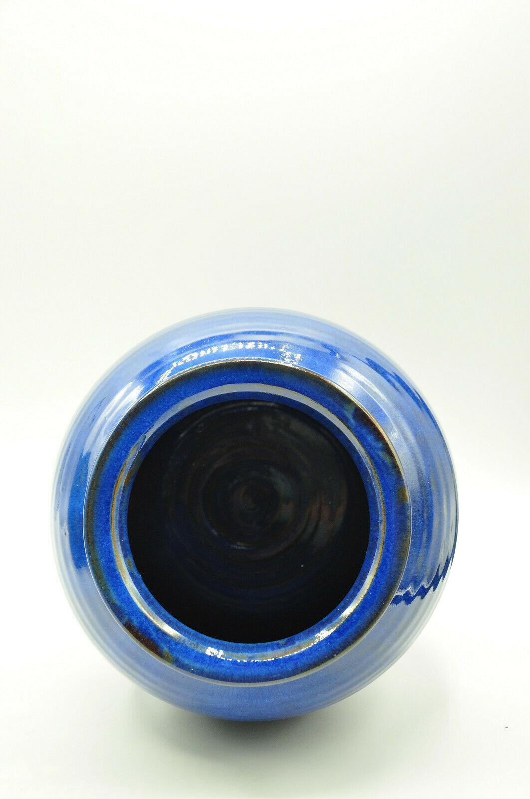 Blue enamelled terracotta vase signed to identify contemporary design collection