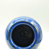 Blue enamelled terracotta vase signed to identify contemporary design collection