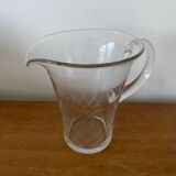 Ancien Pichet Verre Soufflé & Gravé Transparent Service Vintage