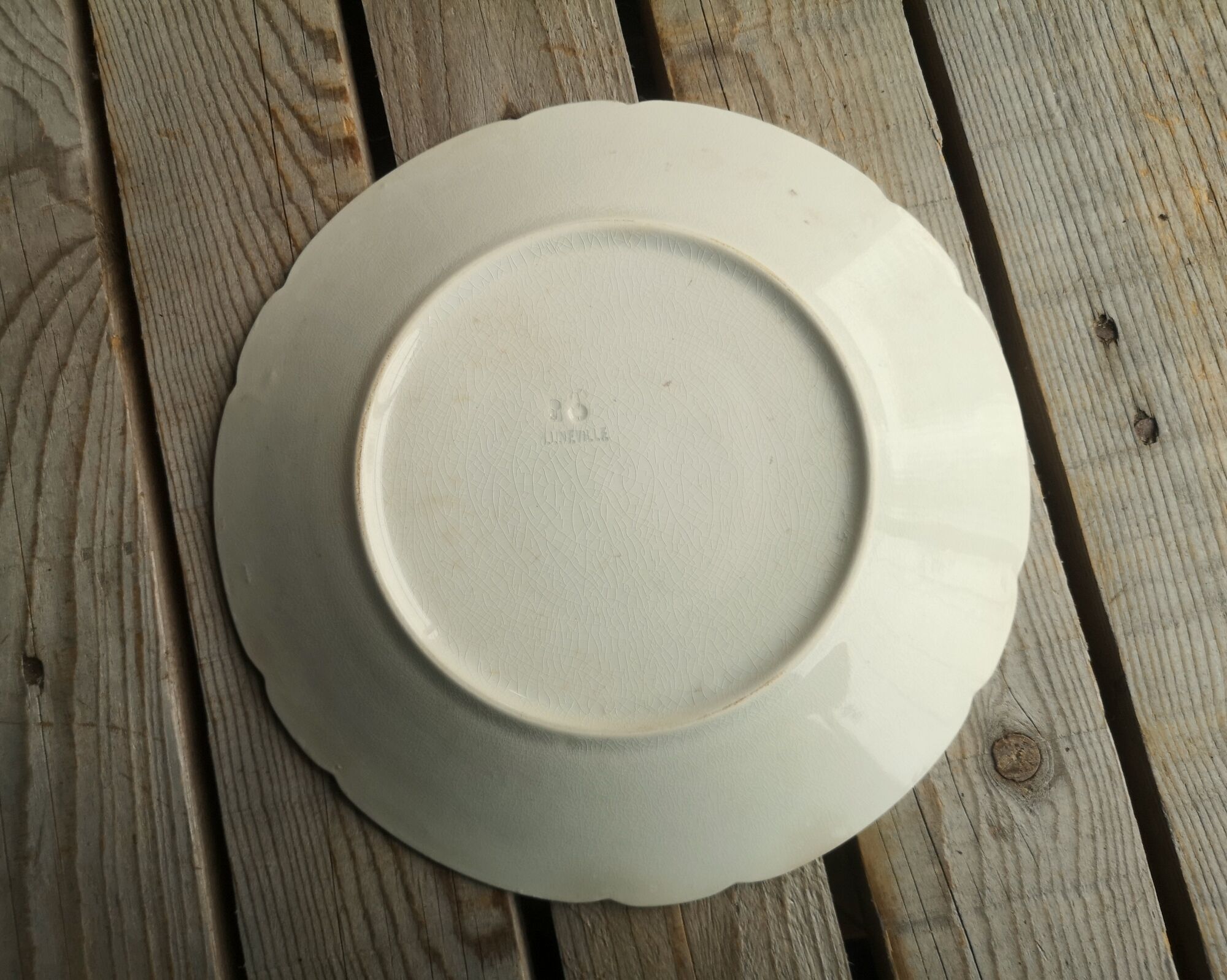 Old decorative plate in barbotine by luneville cherry motif