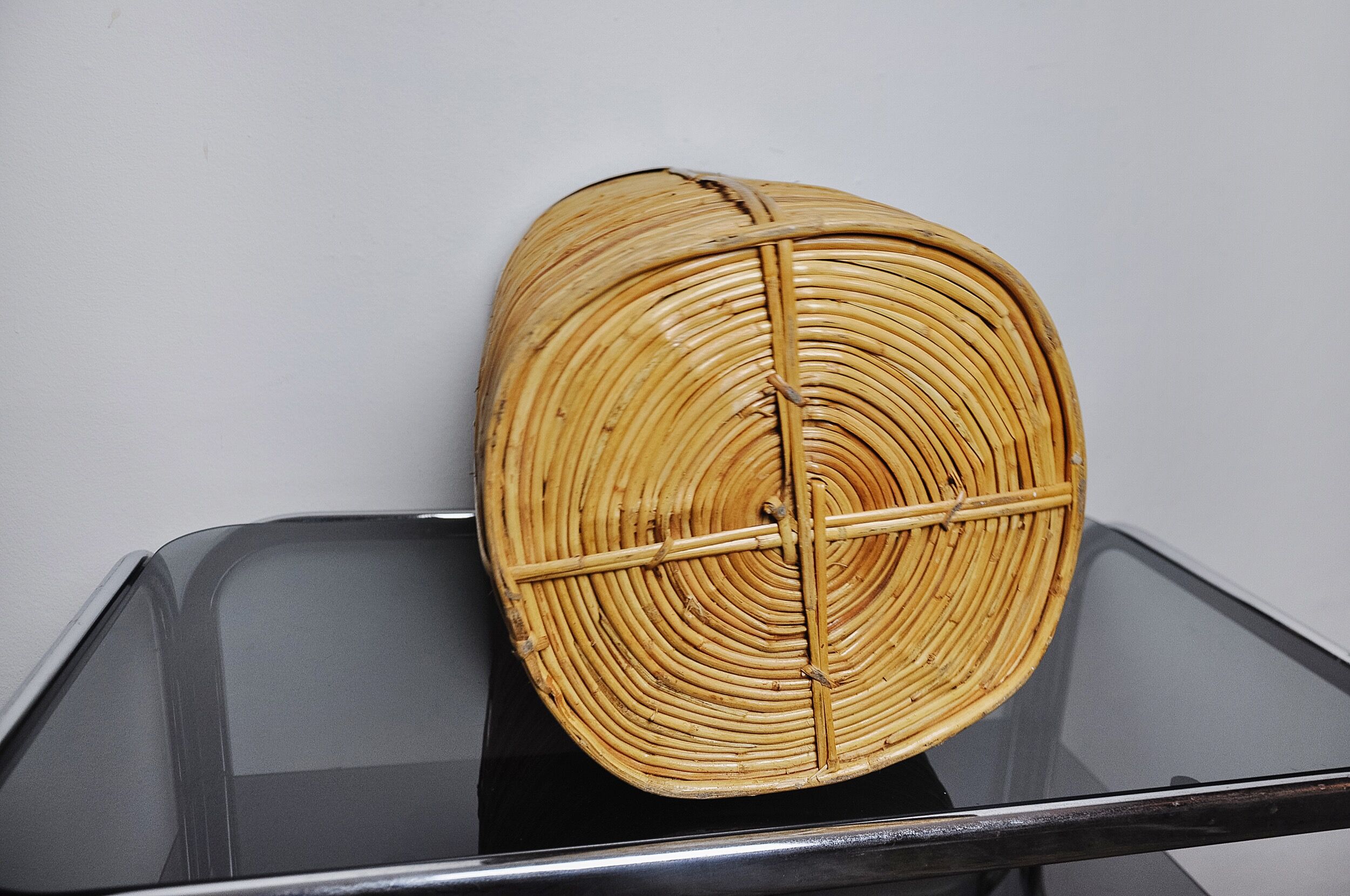 Rattan and brass umbrella stand, Italy, 1970