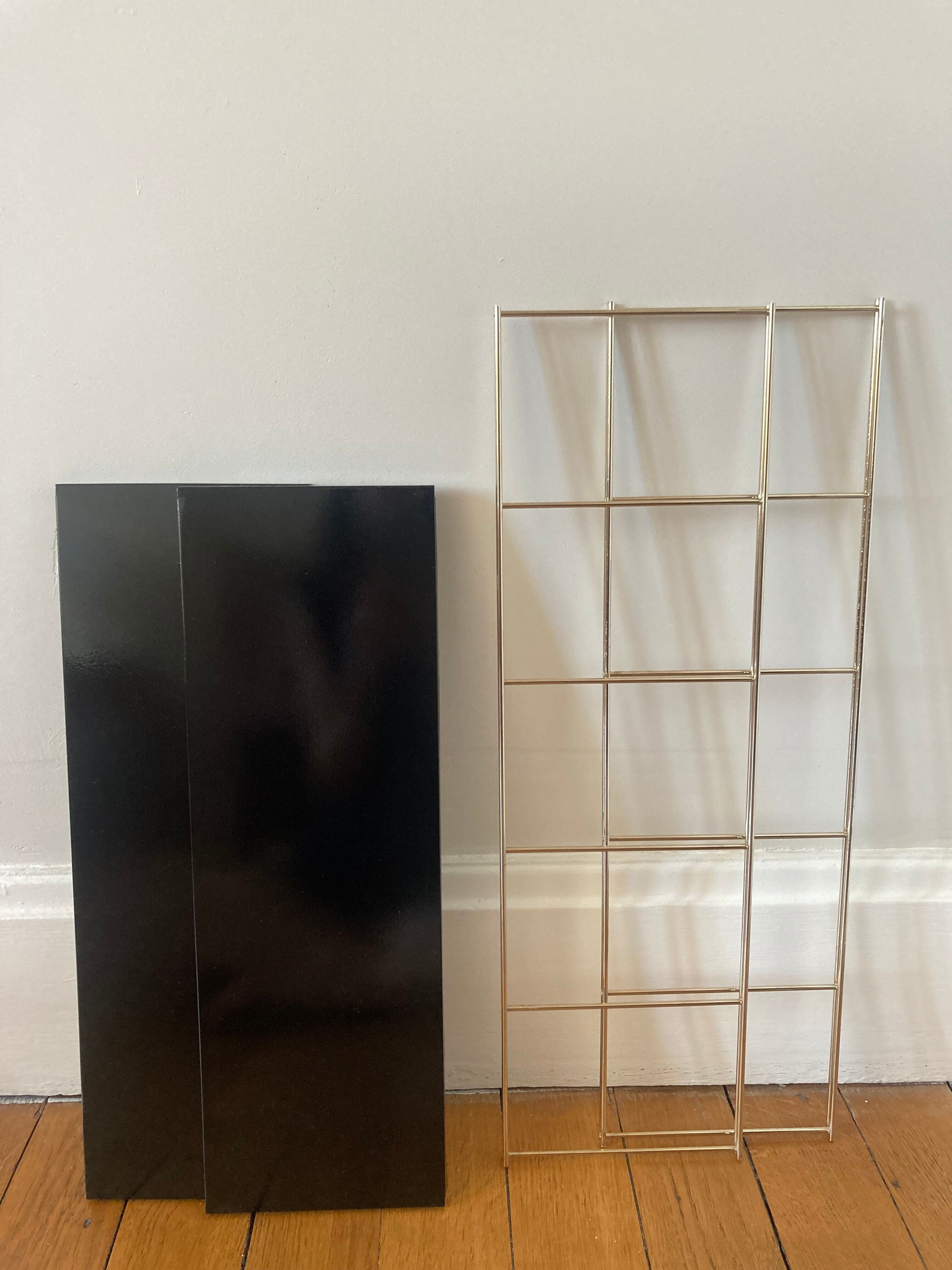 Black and gold string shelf