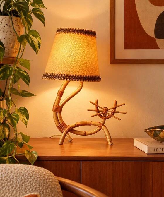 1960s rattan cat lamp