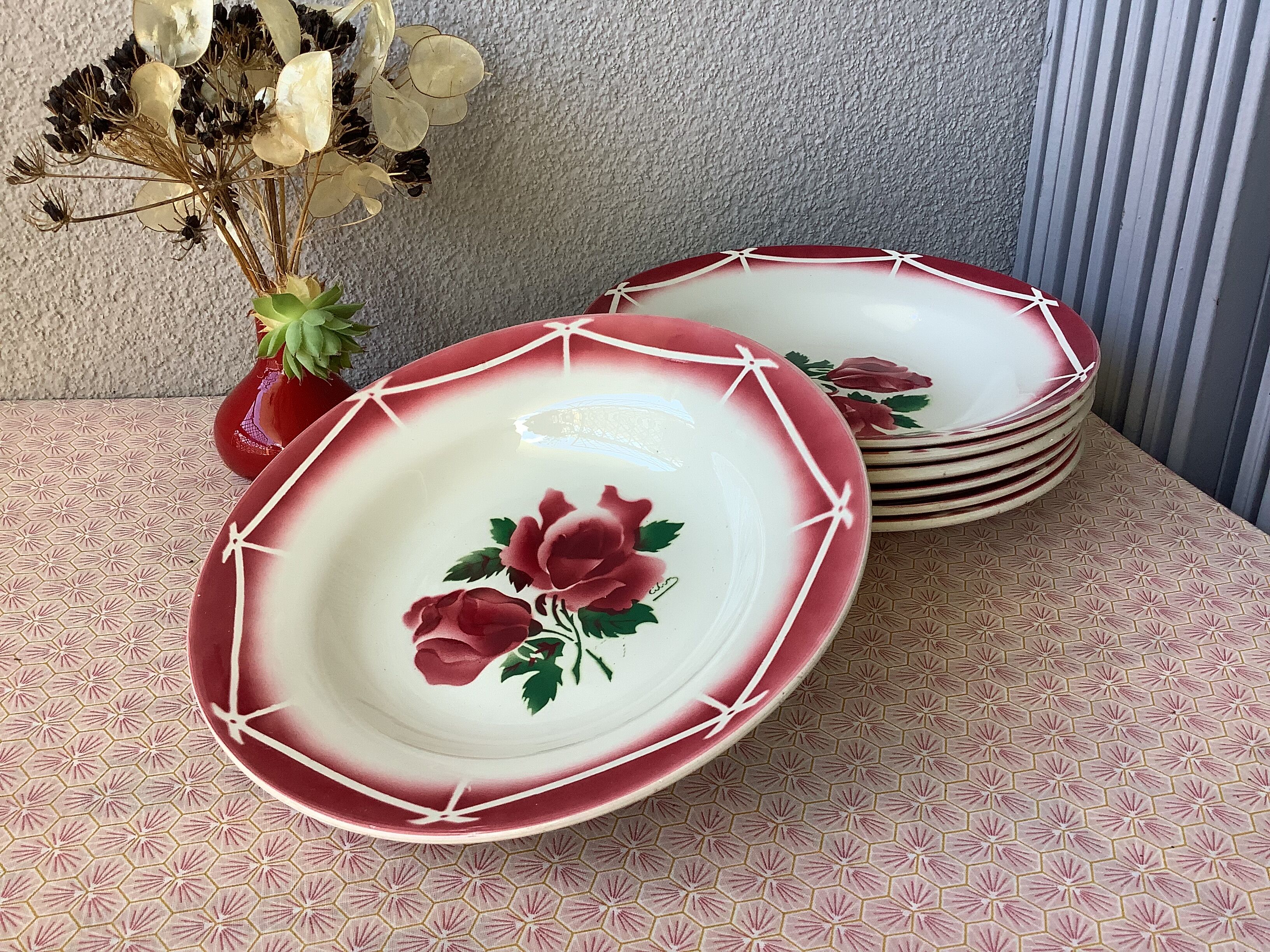 Plates Digoin Cibon Ironstone floral decoration