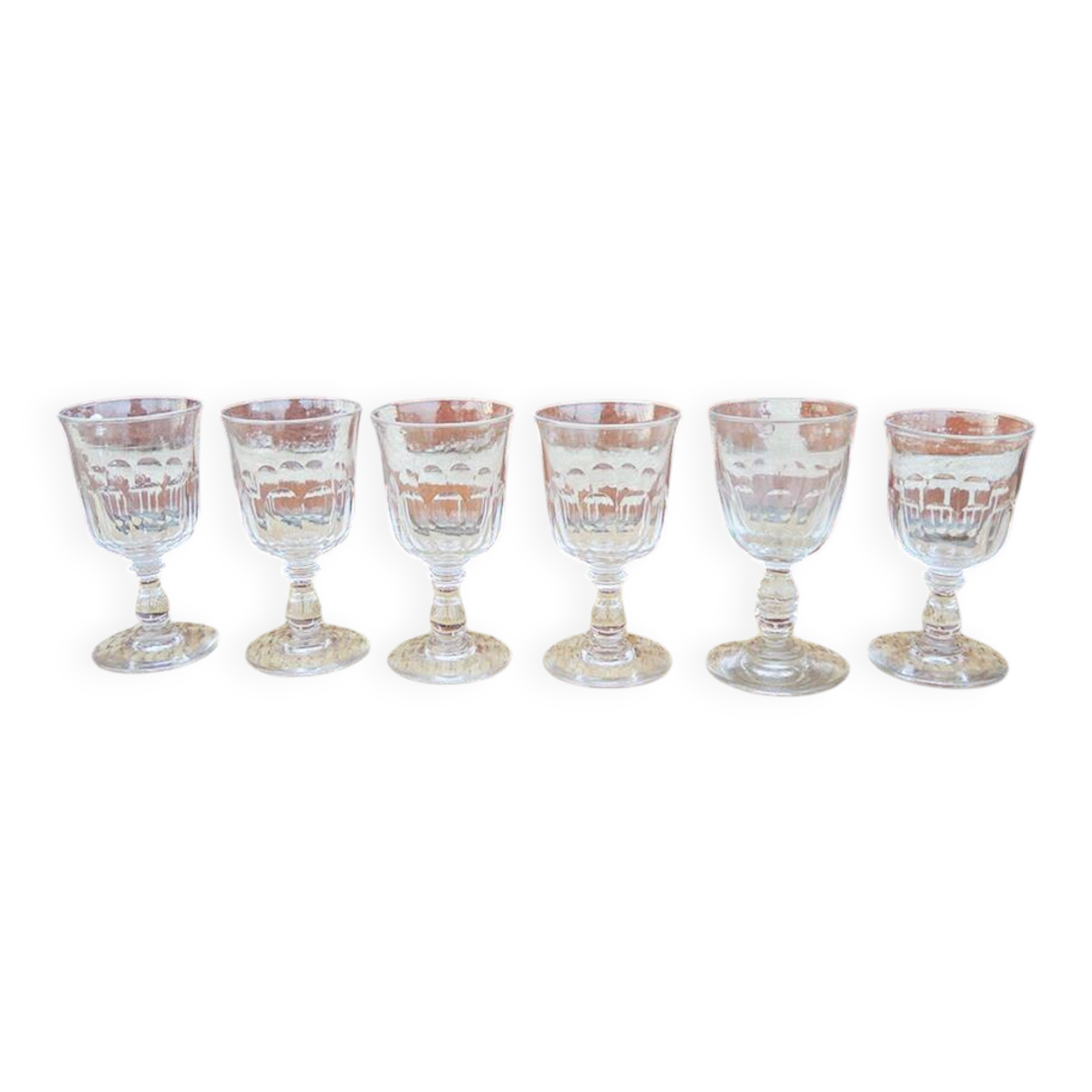 6 crystal goblets in gondola style from Baccarat (?) h 10.5 cm