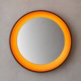 Rare Round Illuminated Teak Mirror from the 1960s
