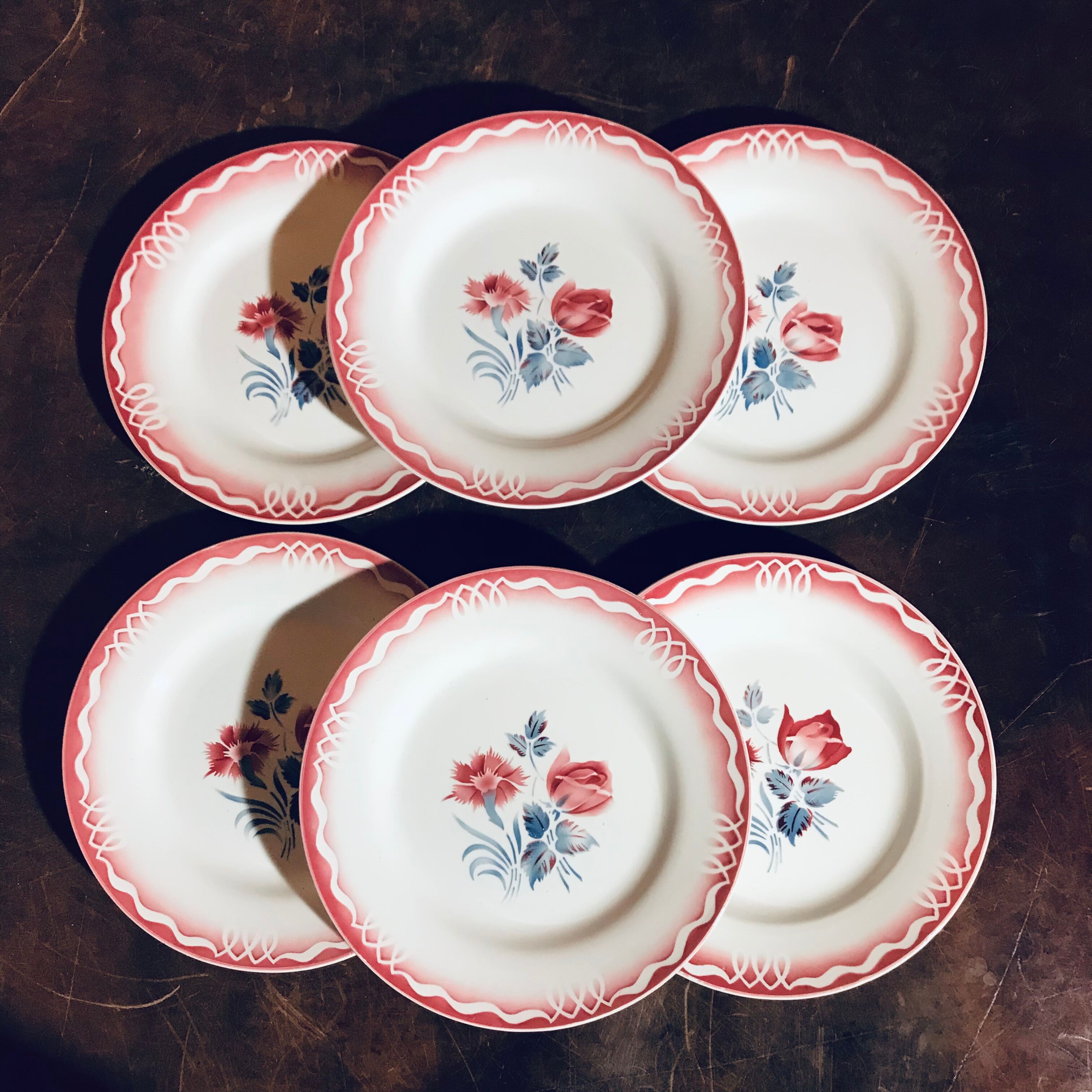 Set of 6 vintage flat plates Digoin décor Marjolaine