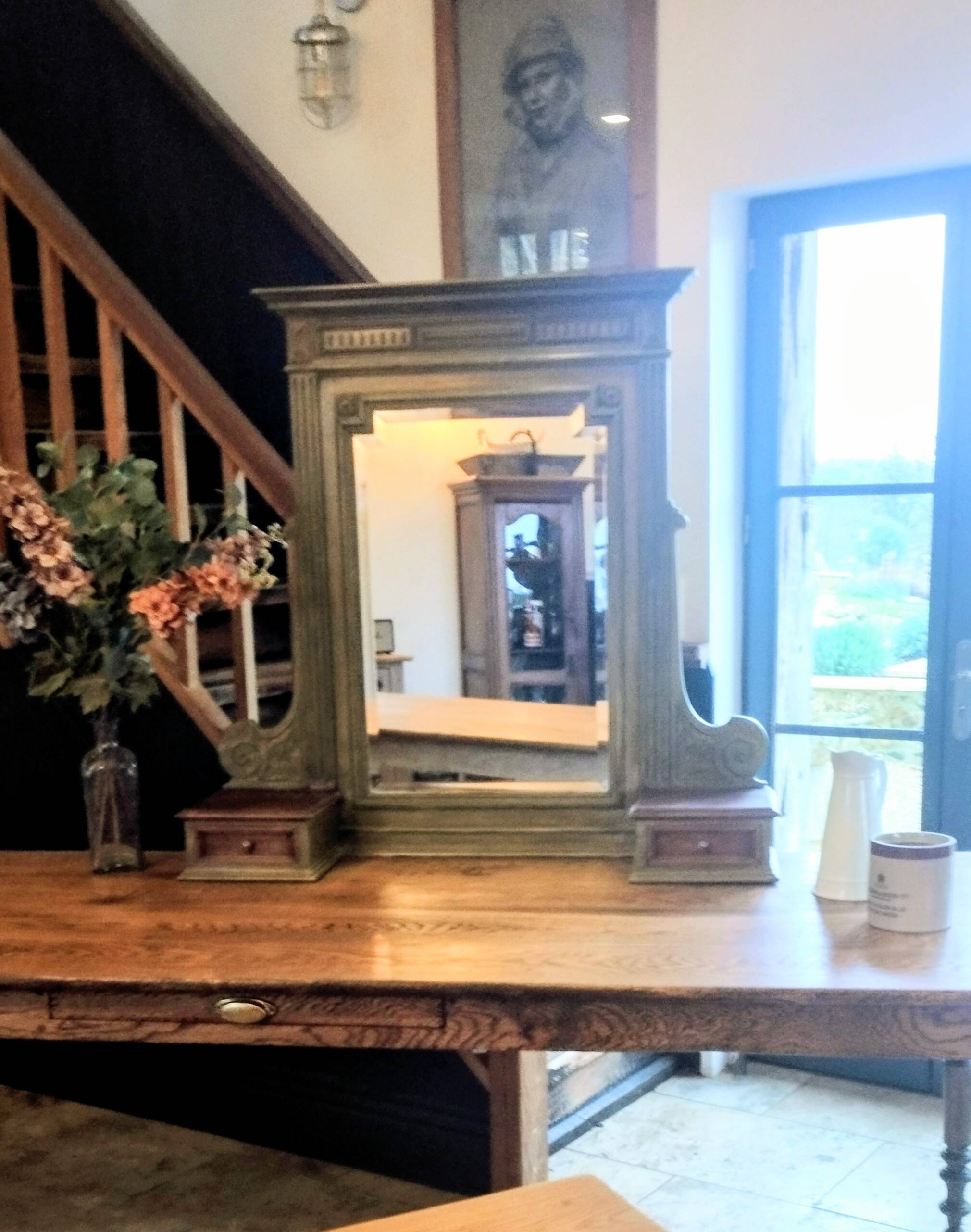 Antique bevelled mirror Farrow and Ball "Green Bancha"