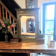 Antique bevelled mirror Farrow and Ball "Green Bancha"