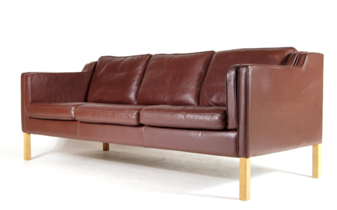 Danish vintage retro 3-seater sofa in Scandinavian oak Stouby leather from the 60s 70s