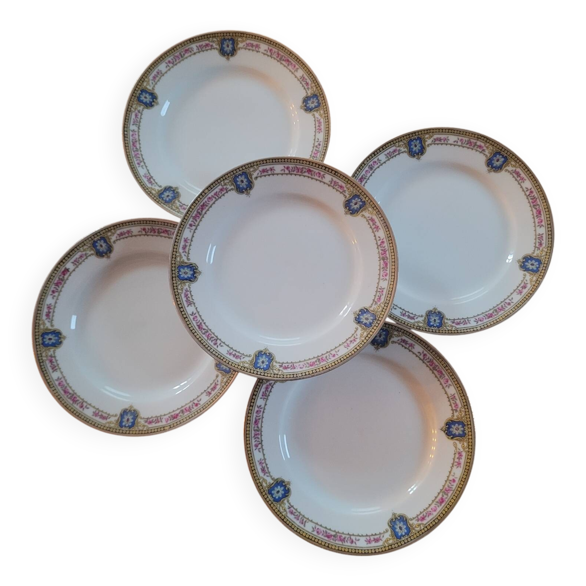 Set of 5 dessert plates – French Limoges porcelain, neo-style decor