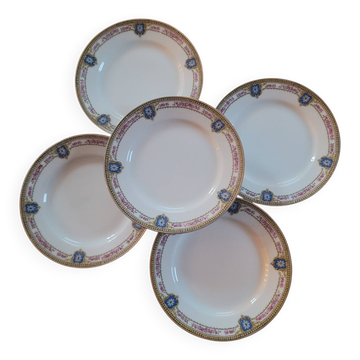 5 assiettes à dessert en porcelaine française Limoges