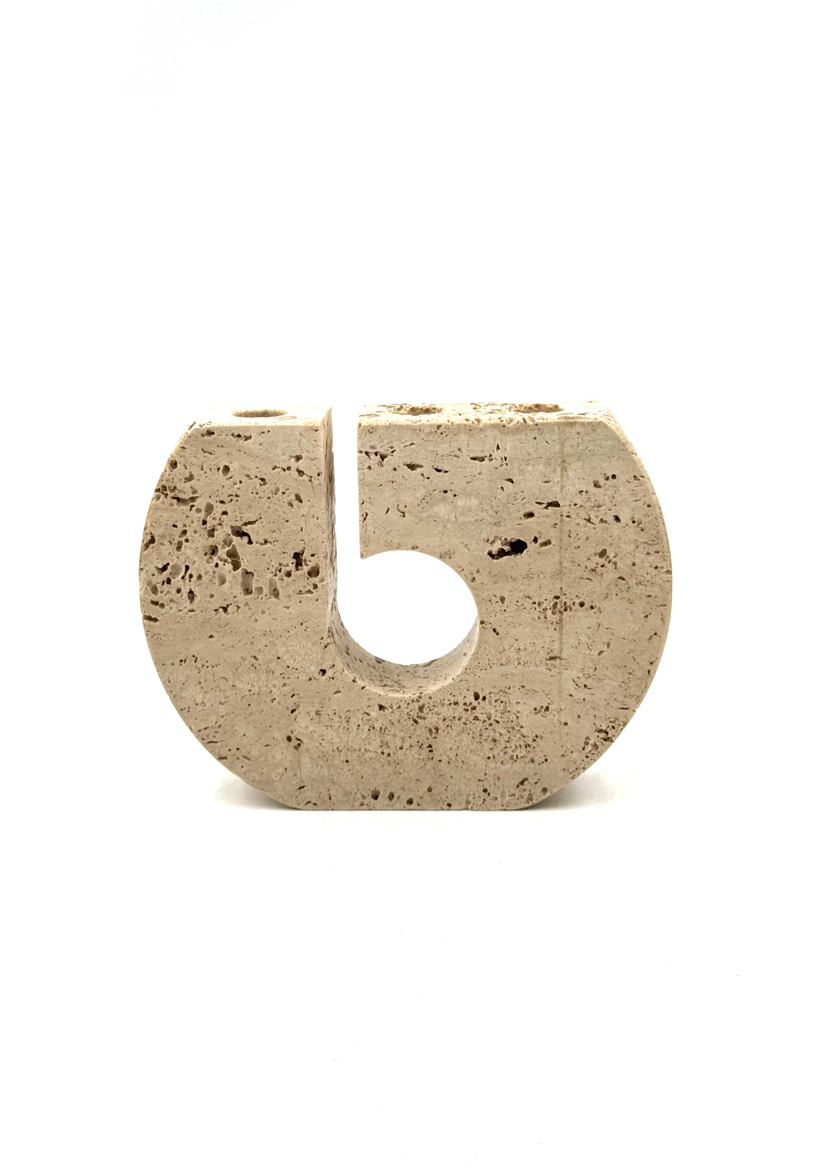 Enzo Mari, brutalist travertine candle holder, Fratelli Mannelli Italy 1970