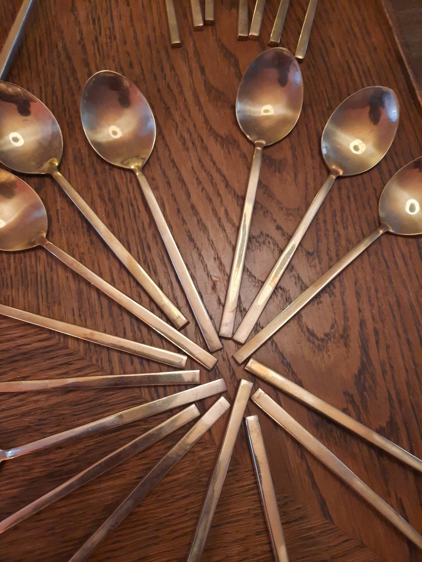 Large vintage cutlery set 65 pieces – 15 people – brass – 1960s