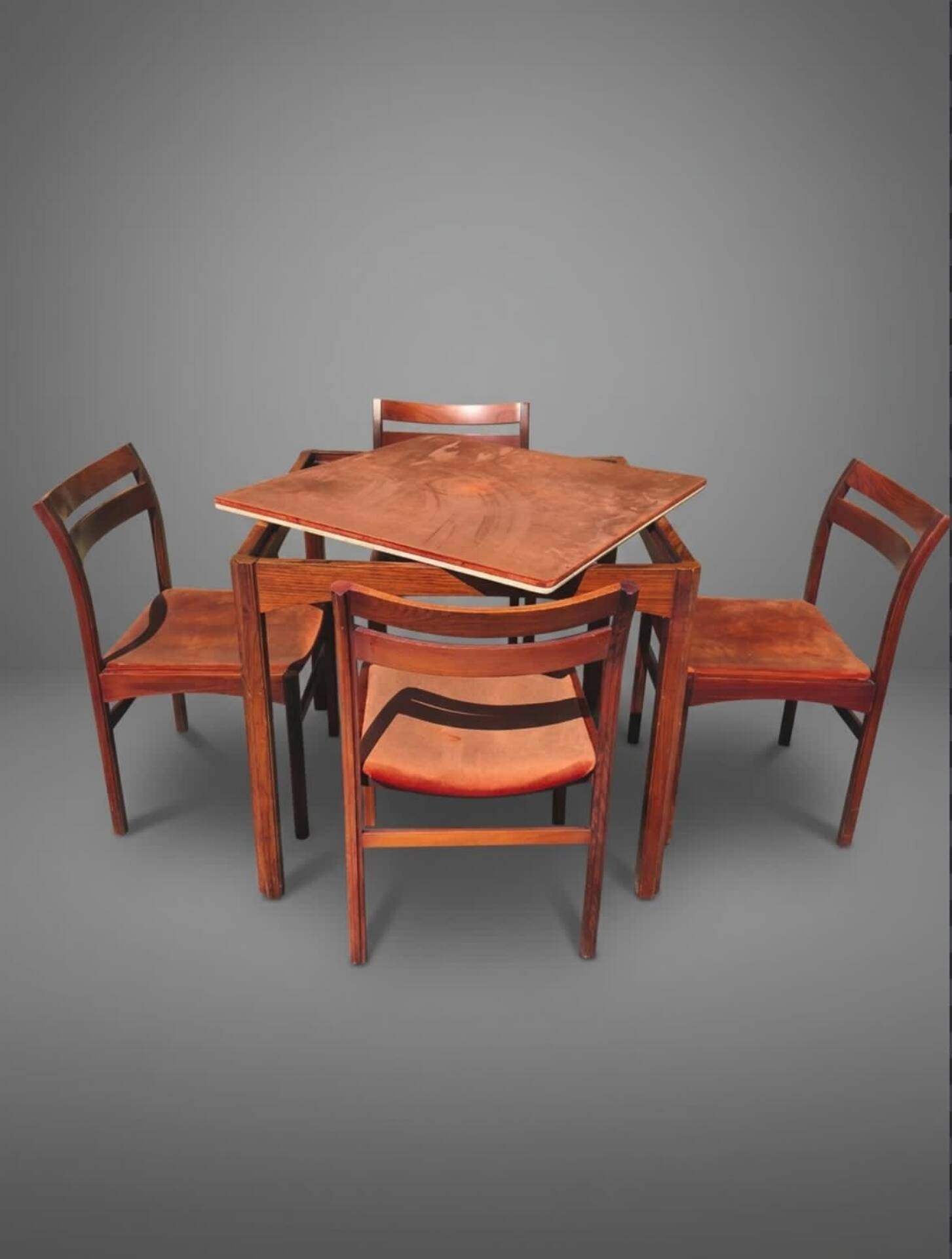 Cantú mobile table, vintage game table, dining table with 4 chairs, 50'
