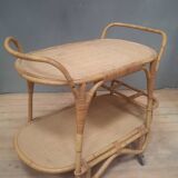 'Vallauris' rolling table in bamboo and wicker
