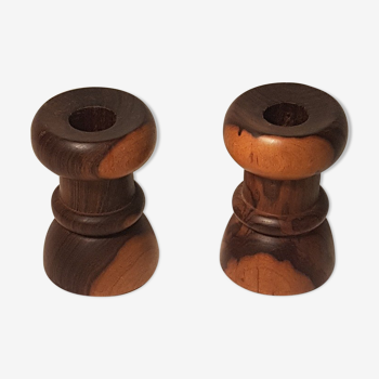 Pair of Scandinavian rosewood candlesticks