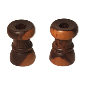 Pair of Scandinavian rosewood candlesticks