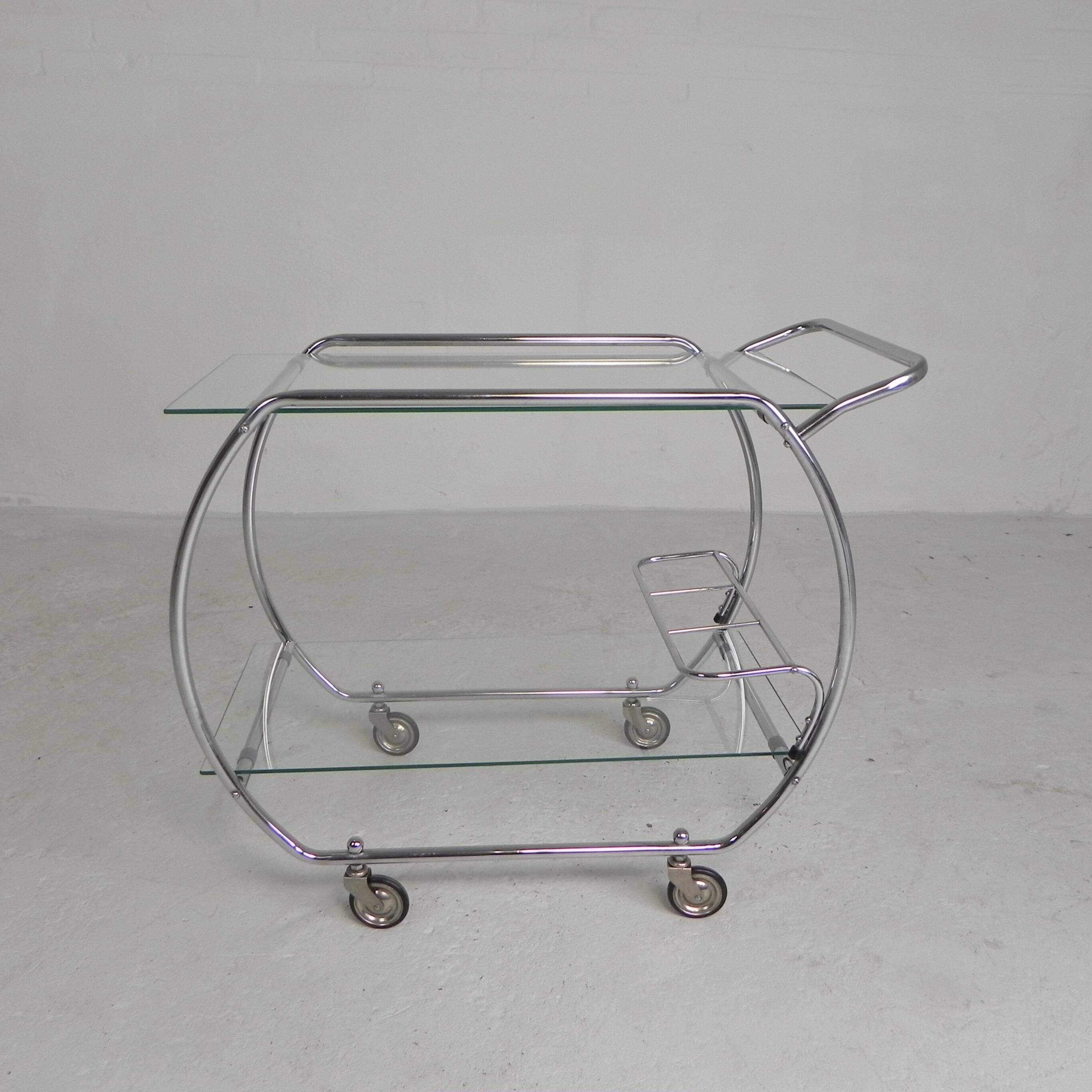 Art Deco trolley, chrome serving cart, 1950s