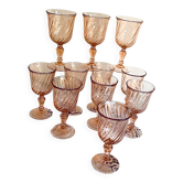 Set of 11 Rosaline vintage wine stemmed pink glasses Luminarc