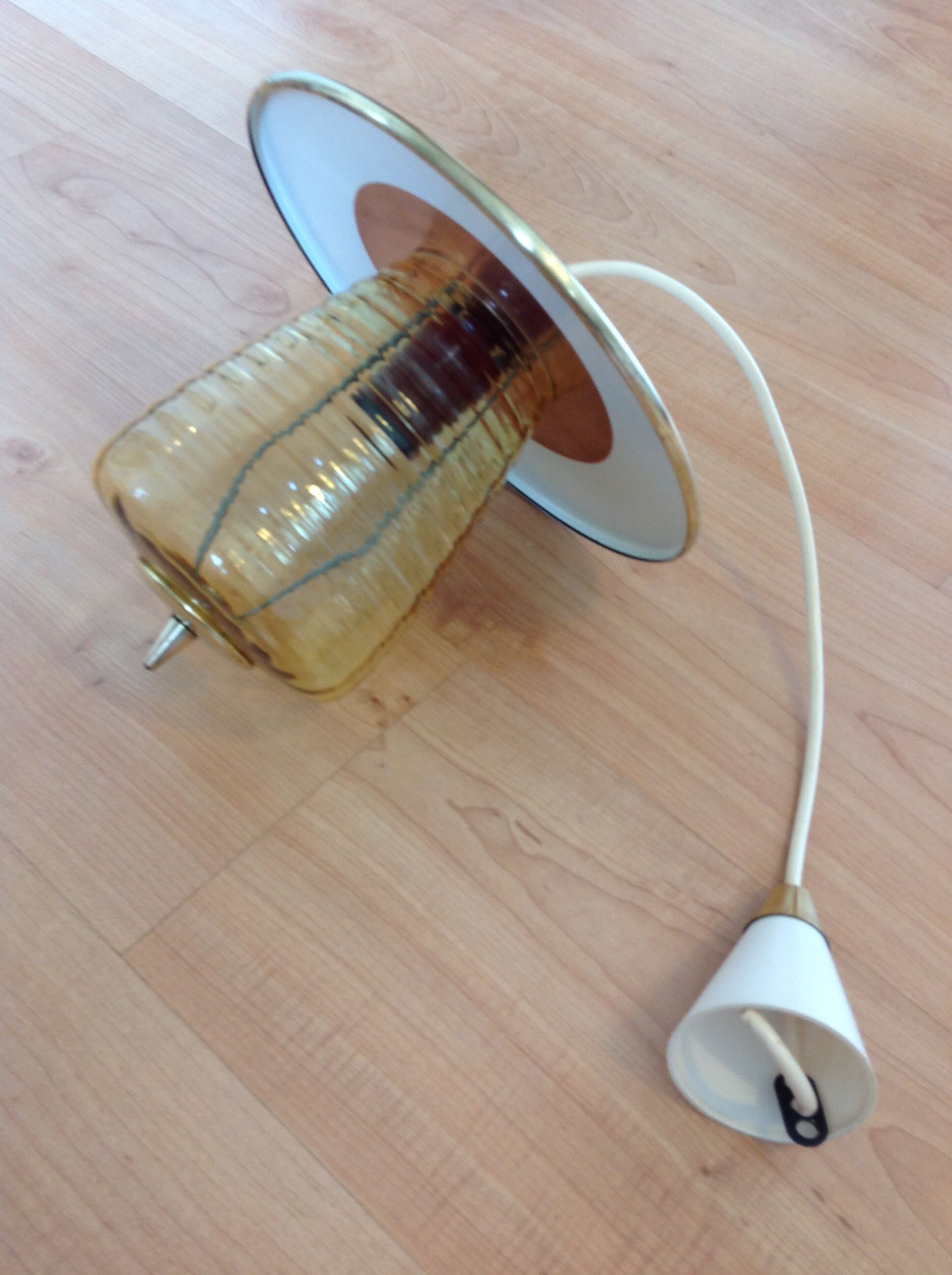 Amber glass / vintage lantern suspension 50s-60s