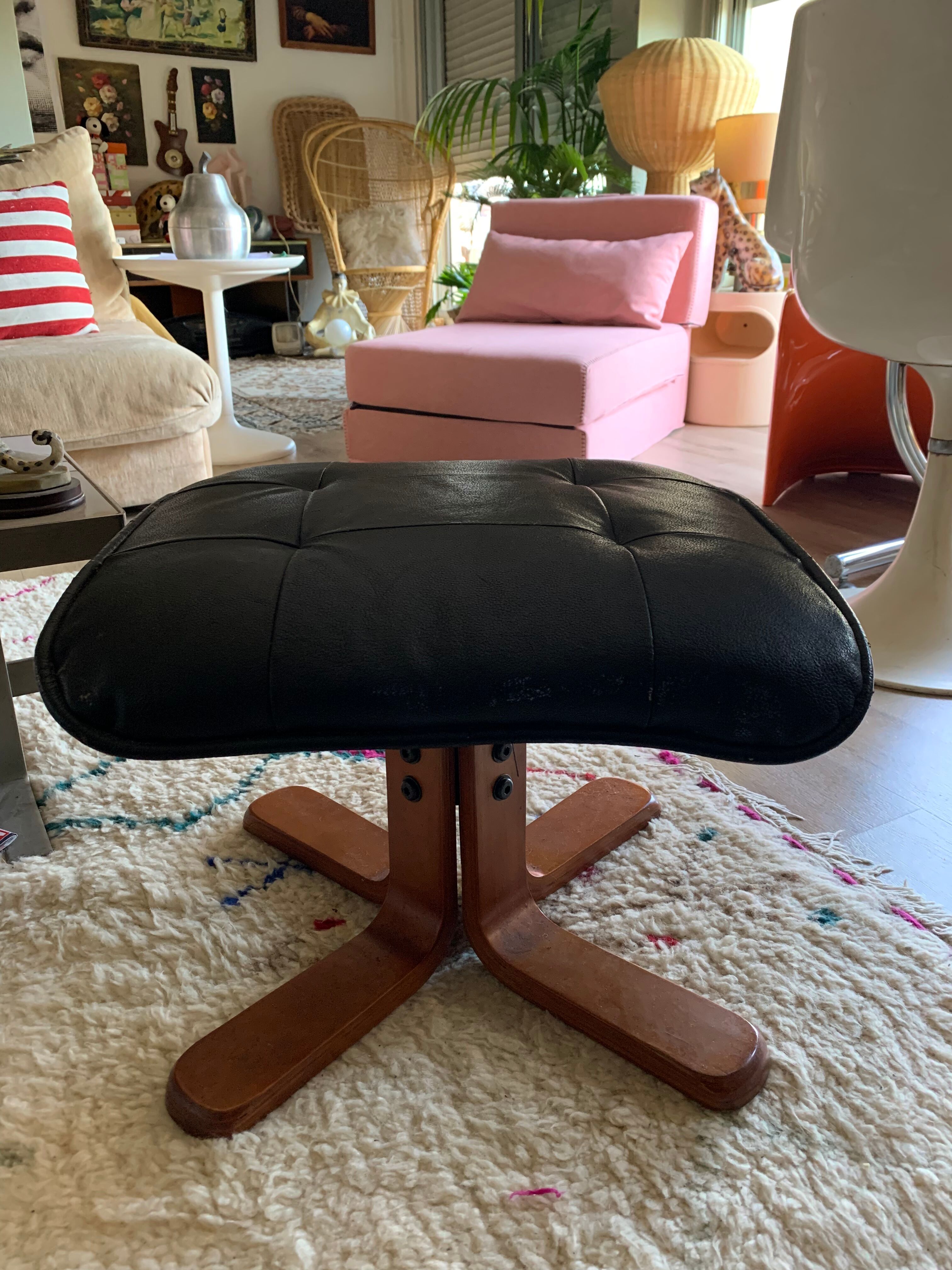 Footrest 80s skaï and wood