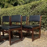 Set of 6 vintage teak chairs with black Skaï.