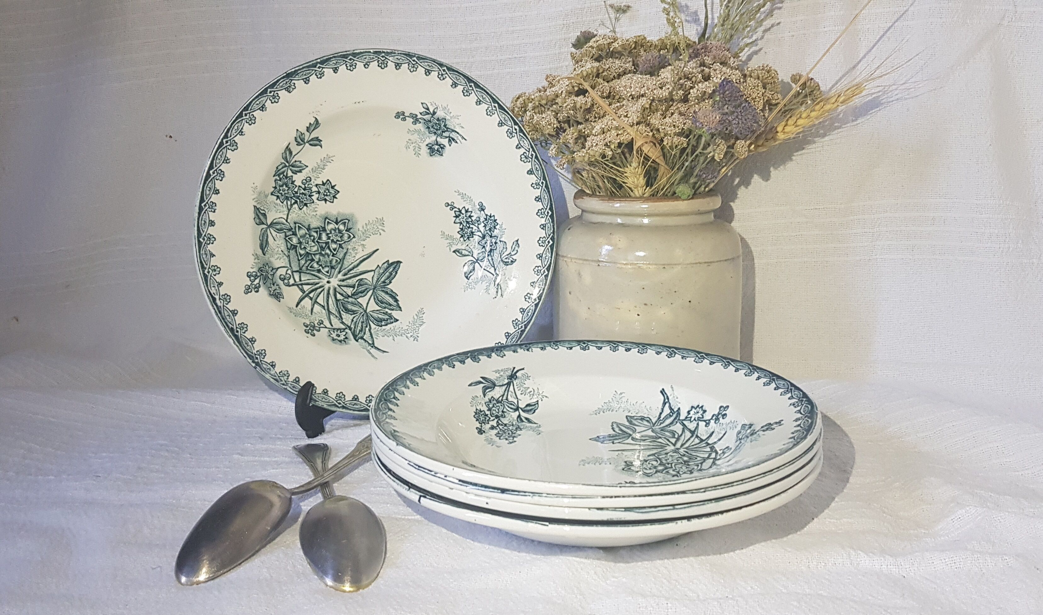 5 soup plates in St. Amandinoise earthenware model Margot, iron earth.
