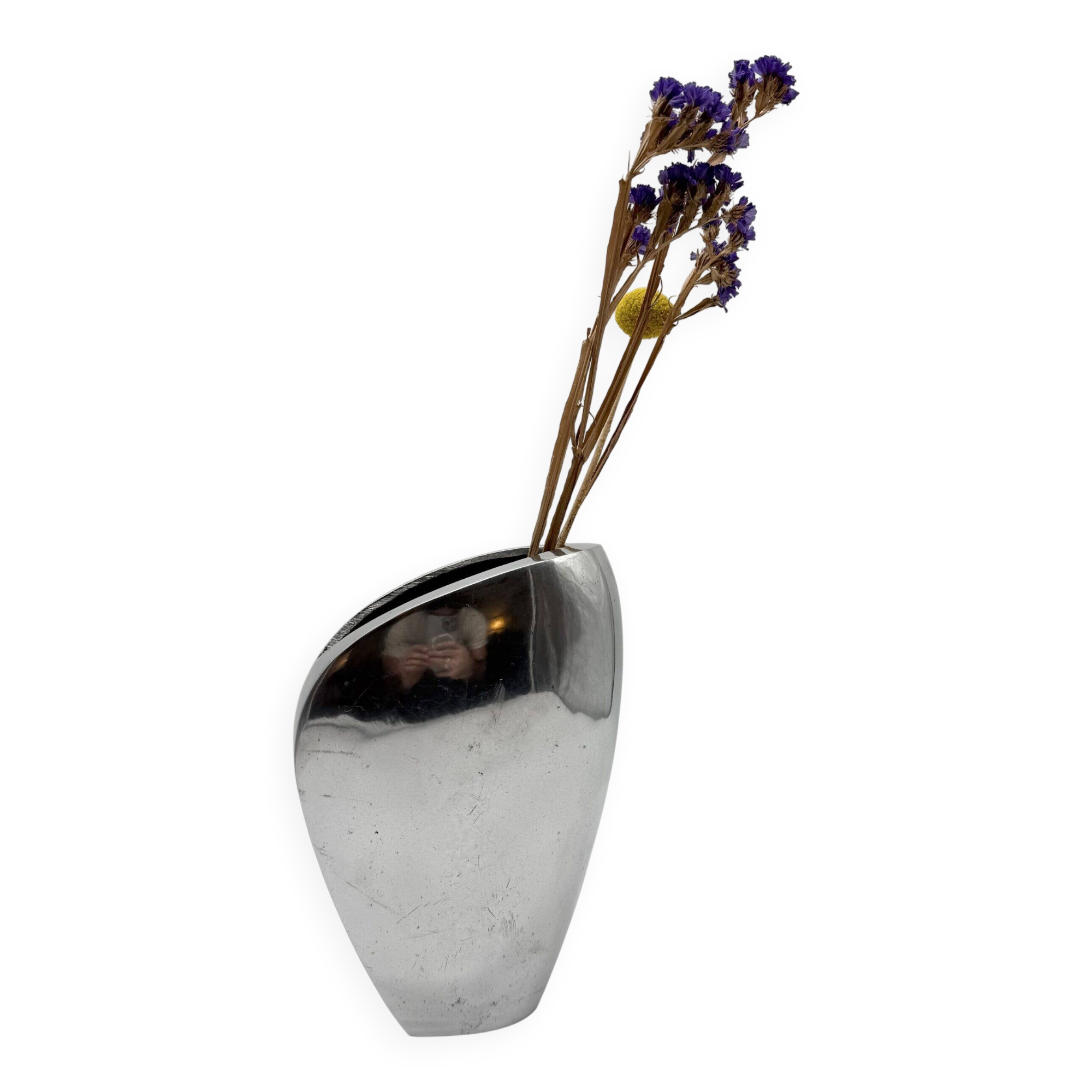 Sculptural vase in polished aluminium – 1980s