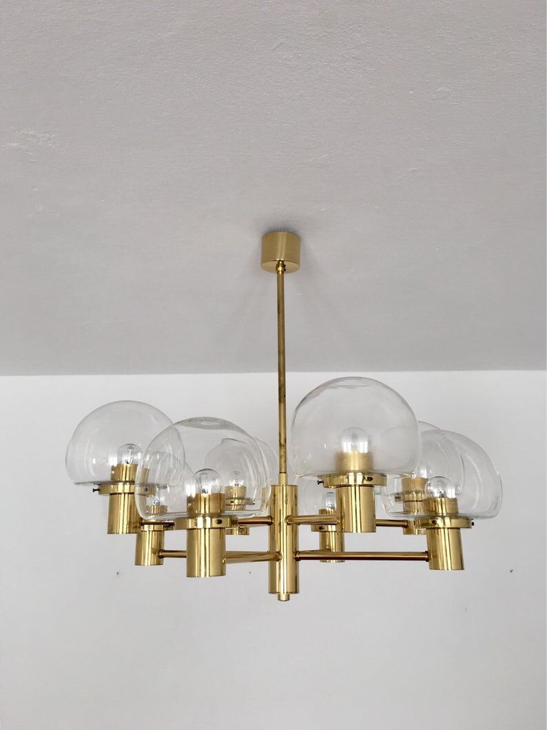 Mid Century Modern brass chandelier by Kaiser Leuchten