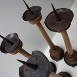 Large Antique French Wooden Candlesticks, 19th Century, Set of 4