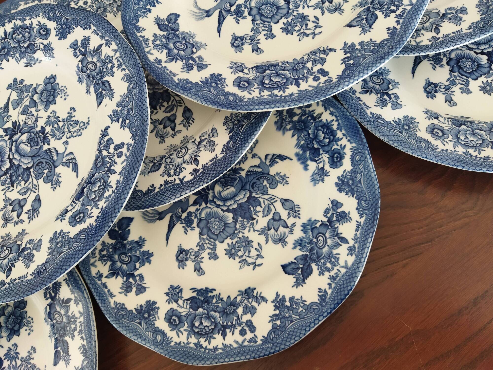 12 English dinner plates Enoch Wedgwood "Asiatic Pheasants"